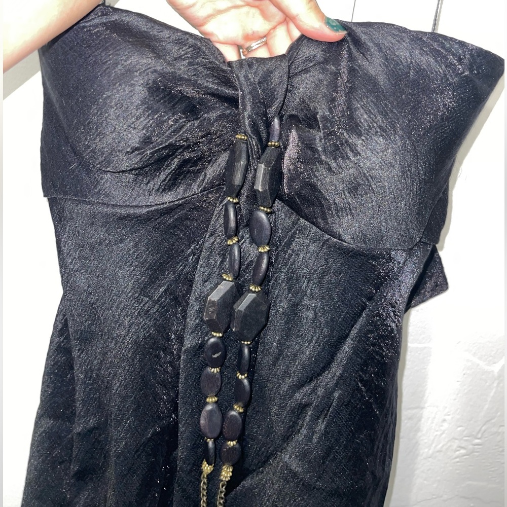 Unique Adrianna Papell Black Strapless Designer Dress with Beaded Detail
